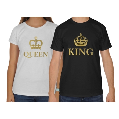 Koszulki ze złotym nadrukiem dla par zakochanych komplet 2 szt Queen King 2